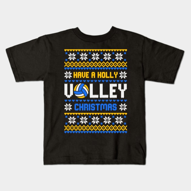 Volleyball Christmas Funny Ugly Sweater Kids T-Shirt by Hobbybox